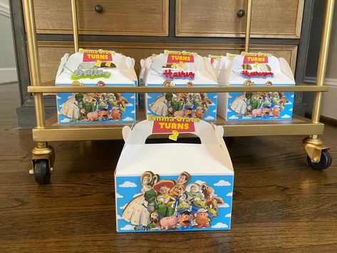 Toy Story Treat Boxes, Toy Story Goodie Boxes, Toy Story Favor Boxes, Toy Story Boxes, Toy Story Goodie Bags, Woody Birthday, Toy Story Party Decorations, Birthday Snacks, Sonic Party