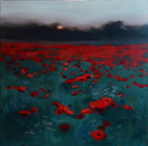 2018. Oil on canvas. 50H x 50W (cm) Poppy Oil Painting, Anzac Art, Abstract Poppy Painting, Flower Field Painting, Evening Painting, Poppy Field Painting, Oil Pastel Landscape, Office Painting, Field Of Poppies