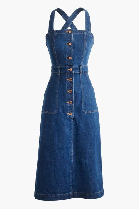 Jean Dresses Denim, Jeans Clothes Dress, Denim Apron Dress, Cute Denim Dress, All Denim Outfits For Women, Denim Dress Outfit Ideas, Jean Dress Outfit, Jean Dress Outfits, Denim Dresses For Women