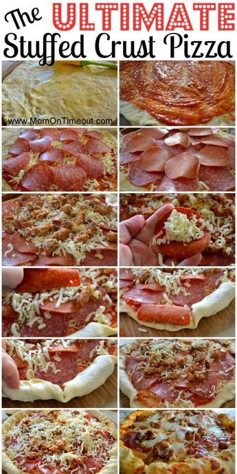 This is truly the Ultimate Stuffed Crust Pizza recipe! The crust is stuffed with pepperoni, salami and cheese - amazing! Stuffed Crust Pizza, Stuffed Crust, Fingerfood Party, Crust Pizza, Pizza Recipes Homemade, Easy Pizza, Pan Pizza, Pizza Hut, Pizza Recipe