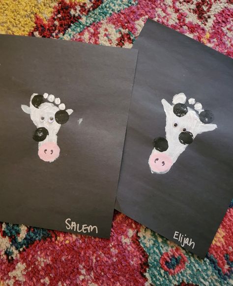 Cow Handprint Art, Infant Animal Crafts, Spring Ideas For Infants, C Footprint Craft, Cow Crafts For Preschoolers, Cow Handprint, Fun Crafts For Infants, Cow Art For Preschool, Cow Footprint