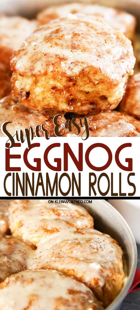 Eggnog Monkey Bread, Easy Christmas Cinnamon Rolls, Eggnog Cinnamon Rolls, Eggnog Bread Pudding, Eggnog Glaze, Eggnog Dessert, Eggnog Recipes, Cinnamon Roll French, Cinnamon Roll French Toast