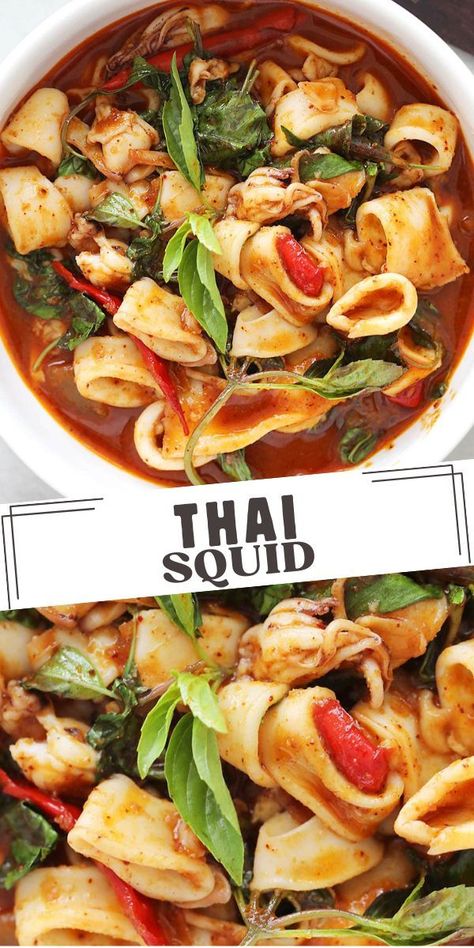 Looking for a Thai squid recipe that’s full of flavor? Try Thai basil squid, a perfect spicy squid recipe Thai style. It’s easy to make and bursting with delicious, bold flavors! Thai Dishes Recipes, Malaysia Recipes, Healthy Thai Recipes, Glass Noodle Salad, Takeout Recipes, Squid Recipes, Best Asian Recipes, Culture Recipes, Best Comfort Food Recipes