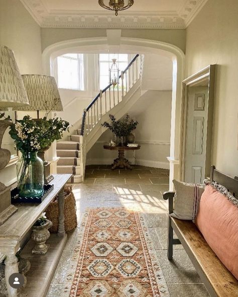 Large Hallway Ideas Entrance, Large Hallway Ideas, Georgian Hallway, Stairway Walls, Large Hallway, Hallway Ideas Entrance, Velvet Dining Chairs, Hallway Ideas, Entrance Hallway