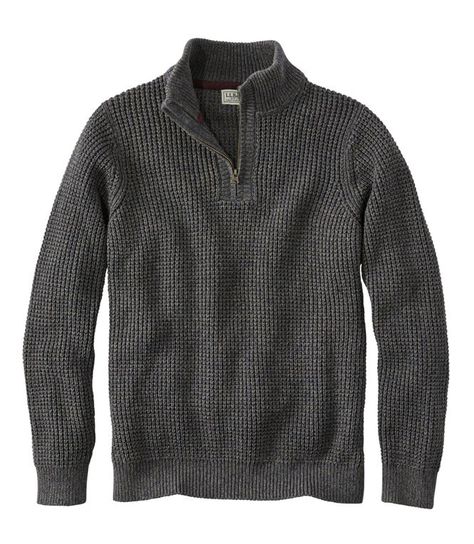 Men's Sweaters | Clothing at L.L.Bean Quarter Zip Men, Work Sweaters, Cotton Sweaters, Mens Quarter Zip, Waffle Sweater, Waffle Stitch, Organic Cotton Yarn, Men's Sweaters, Lined Jeans