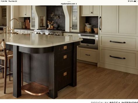 Rounded Corners on island Rounded Corner Island, Round Edge Kitchen Island, Island With Seating, Kitchen Islands, Favorite Kitchen, Open Shelving, Round Corner, Rounded Corners, Kitchen Ideas