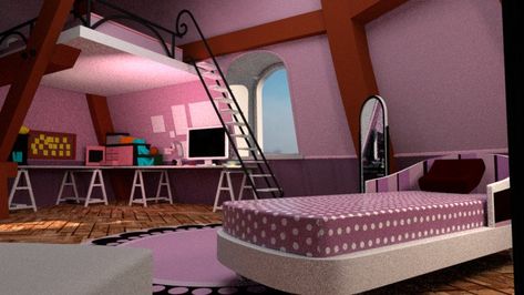 ArtStation - Miraculous Ladybug - Marinette's Room, James Owen Miraculous Ladybug Visuals, Miraculous Ladybug Shifting, Marinette Room, Ladybug Bedroom, Ladybug Room, Bed Blocks, Beauty Bedroom, Cardboard Cat House, Cool Kids Bedrooms