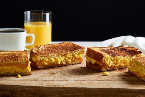 Wylie Dufresne's Soft-Scrambled Egg Grilled Cheese Recipe on Food52, a recipe on Food52 Sweet Toast, Egg Sandwich Breakfast, Egg Grill, Making Grilled Cheese, Toast Sandwich, Scrambled Egg, Potato Bread, Grilled Cheese Recipes, Breakfast Sandwiches