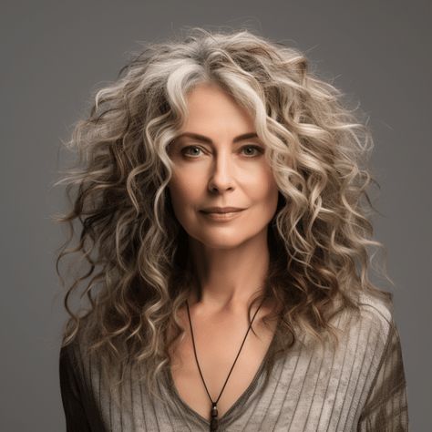 "Elegant Transformations: Gorgeous Hairstyles and Haircuts for Women Over 50. Rediscover Your Radiance! Timeless Looks for Timeless Beauty. Natural Curly Hair Cuts, Grey Curly Hair, Hairstyles For Women Over 60, Curly Hair Photos, Curly Hair Women, Curly Hair Cuts, Hair Photo, Long Curly Hair, Hairstyles For Women