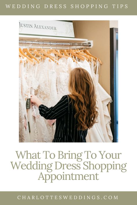 You've got the fiance, booked your shopping appointment, now it's time to find your dress but you may be wondering what to bring to your wedding dress shopping appointment. In this post we're talking about what you should bring with you when shopping for your wedding dress including undergarments, an open mind, and three other things you won't want to miss! Crystal Wedding Dress, Hijab Wedding Dress, Gift For Wedding, Charlotte Wedding, For Wedding Dress, Dress Shopping, Wedding Dress Trends, Planning Ideas, Plus Size Wedding