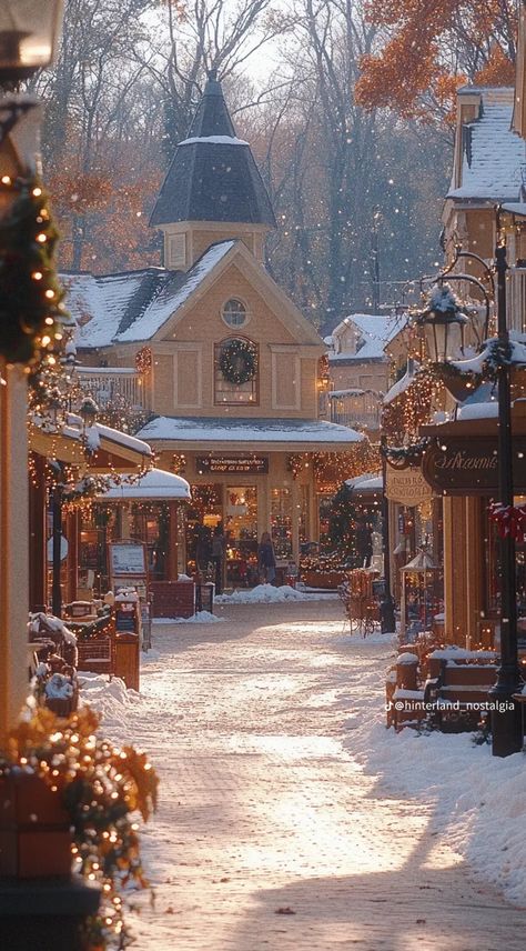 Christmas Village Photography, Christmas Downtown Aesthetic, Swiss Christmas Aesthetic, Christmas Town Square, Christmas And Winter Aesthetic, Christmas Neutral Aesthetic, 2010 Christmas Aesthetic, Christmas Small Town Aesthetic, Christmas Town Decorations