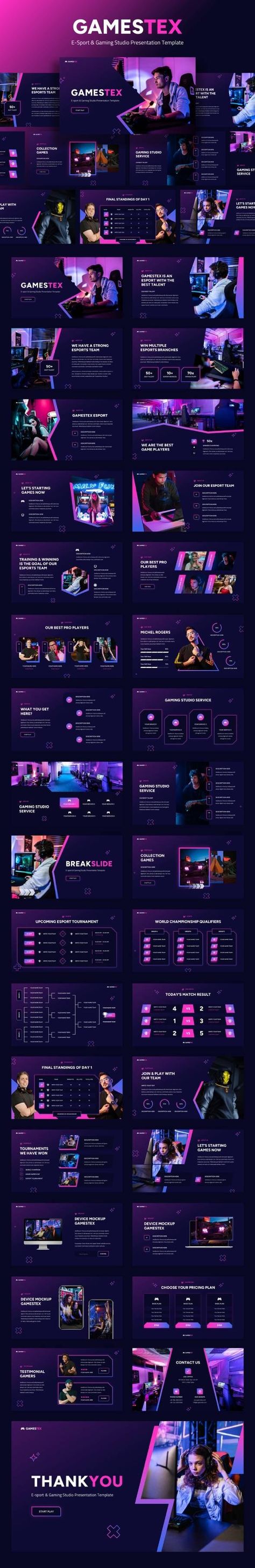 Gamestex - Esport & Gaming PowerPoint Template - Creative PowerPoint Templates Gaming Websites Design, Esport Website Design, Gaming Competition, Games Powerpoint, Gaming Presentation Design, Gamer Design Graphic, Game Presentation Design, Gaming Presentation, Game Studio Website