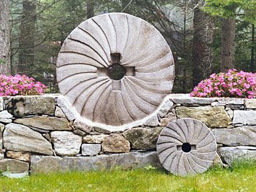 Hand-carved Granite Millstones by Maine Millstones Mill Stone Ideas, Mill Stone, Bird Fountain, Water Wheels, Oak Framed Buildings, Garden Site, Rock Sculpture, Grist Mill, Concrete Sculpture