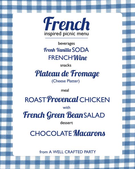 French Inspired Picnic Menu // recipes for a delicious French picnic! French Picnic, Side Dishes For Salmon, Picnic Menu, Country Picnic, French Green Beans, Picnic Dinner, Paris Theme Party, Picnic Inspiration, Picnic Lunches