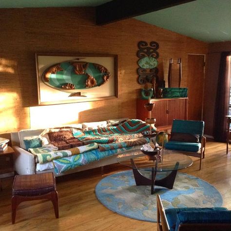 Mid Century Movie Room, Tornado Room, Tiki House, Enchanted Tiki Room, Tiki Decor, Tiki Bar Decor, Tiki Lounge, Vintage Tiki, Retro Interior Design