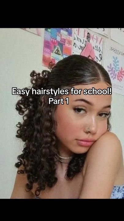 Hairstyles With Curled Hair, Curly Hair Advice, Quick Curly Hairstyles, Quick Hairstyles For School, Medium Length Curly Hair, Cute Hairstyles For School, Easy Hairstyles For School, Cute Simple Hairstyles, Easy Hairstyles For Medium Hair