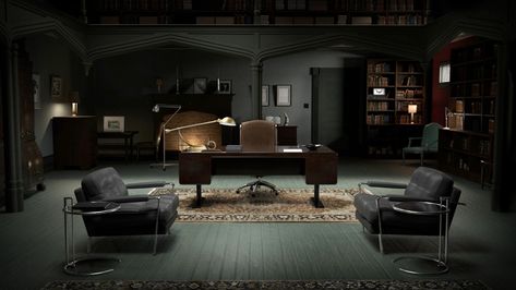 Hannibal Office, Office Wallpaper, Velvet Wallpaper, Therapy Room, Hannibal Lecter, Wallpaper Living Room, Meeting Room, Corner Desk, Conference Room Table