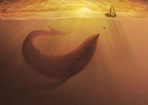 Travel by whale by Lyswen.deviantart.com on @DeviantArt Jonah And The Whale Painting, Biblical Artwork, Jonah And The Whale, Jesus Artwork, Jesus Christ Art, Christian Artwork, Bible Pictures, Bible Illustrations, Biblical Art