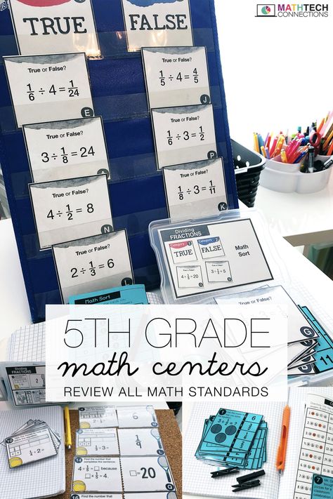 5th Grade Math Centers, Third Grade Math Centers, 5th Grade Math Games, Math Review Activities, Math Sort, Math Spiral Review, Dividing Fractions, Math Rotations, Teaching 5th Grade