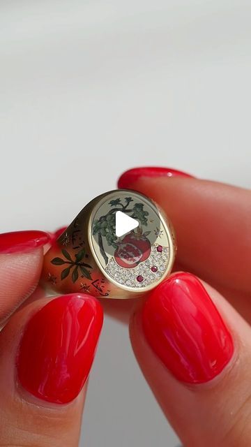 Cece Jewellery on Instagram: "From concept to a magical miniature artwork. ☁️🕯️Forever preserved on a delicious 18ct gold signet ring. Our first piece to feature champlevé enamel Arabic script from the Quran, "Gardens of grapes, olives, and pomegranates"… and what a beautiful garden it is 🍇🫶🏻 #cecejewellery" Cece Jewellery, Arabic Script, The Quran, Gold Signet Ring, Signet Ring, Beautiful Gardens, Pomegranate, Quran, Grapes