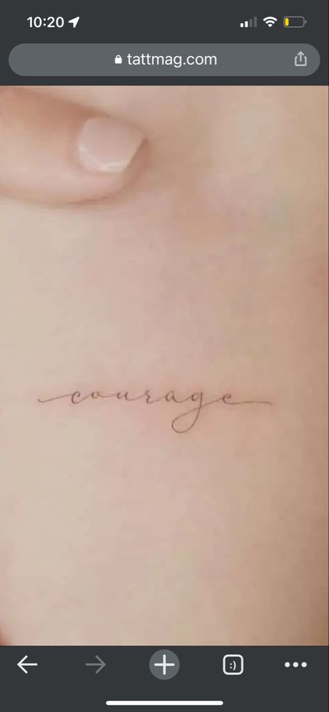 Script Tattoo Rib Women, One Word Rib Tattoo, Word Tattoos Ribs, Ribcage Word Tattoo, Courage Tattoo For Women, Courageous Tattoo, Rib Cage Writing Tattoo, Courage Word Tattoo, Tattoo Courage