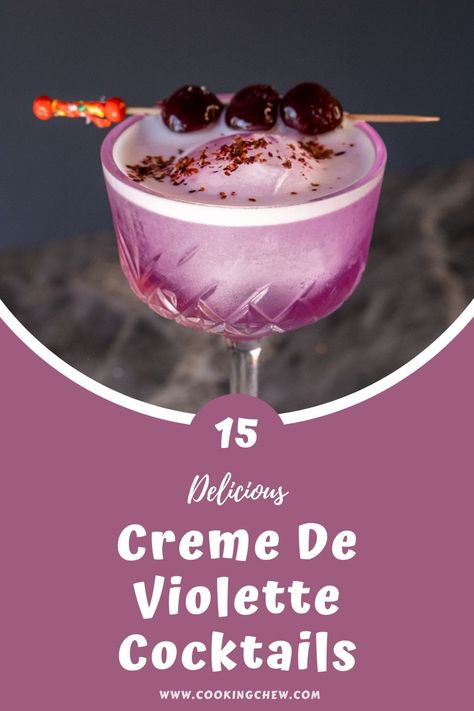 This list of 15 elegant Creme de Violette cocktails is easy to make; go for the classic Aviation cocktail or a martini laden with blackberry flavor! Creme De Violette Drinks, Violet Cocktails, Violet Liqueur, Violet Cocktail, Liquor Candy, Chambord Cocktails, Aviation Cocktail, Liquor Recipes, White Cocktails