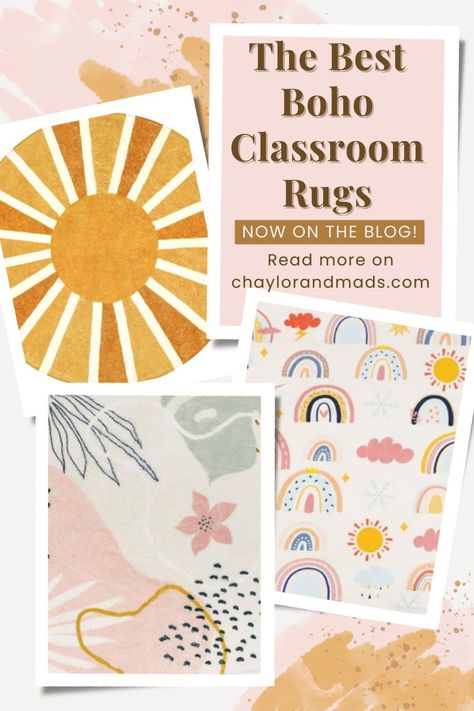 The best classroom rugs including ideas for preschool, kindergarten and elementary.  Check out tons of styles like boho, calm, neutral, educational, colorful, black and white, cheap and so much more! Neutral Classroom Rug, Boho Classroom Decor Ideas Preschool, Modern Boho Rainbow Classroom, Modern Calm Color Classroom, Classroom Rug Ideas, Neutral Boho Rainbow Classroom, Boho Classroom Rules, Upper Elementary Classroom Setup, Inspirational Classroom Quotes