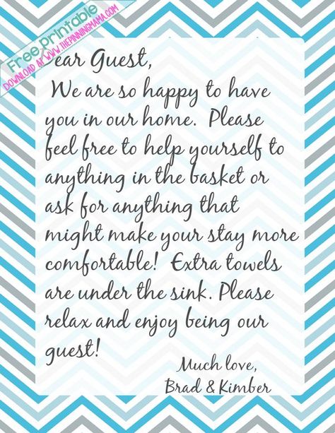 I always leave a handwritten note for my guests to make them feel comfortable in my home and let them know where things are! It makes them feel so welcome! **Free welcome note printable stationary download here!*** Every idea you need to make a guest basket for the bathroom! Love this idea! Plus a free printable for a guest welcome letter. Guest Welcome Baskets, Guest Basket, Bed N Breakfast, Guest Room Essentials, Note Printable, Guest House Plans, Welcome Basket, Welcome Baskets, Printable Stationary