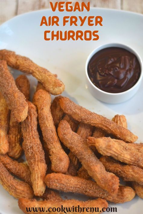 Air Fryer Churros, Vegan Air Fryer, Air Fryer Recipes Dessert, Vegan Fries, Churros Recipe, Vegan Snack Recipes, Air Fried Food, Guilt Free Snacks, Gluten Free Desserts Recipes