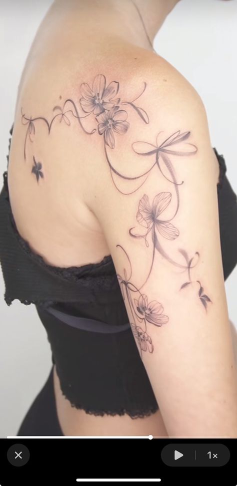 Feminine Arm Tattoos, Arm Wrap Tattoo, Front Shoulder Tattoos, Floral Back Tattoos, Wrap Around Tattoo, Wrap Tattoo, Bamboo Tattoo, Flower Tattoo Back, Forarm Tattoos