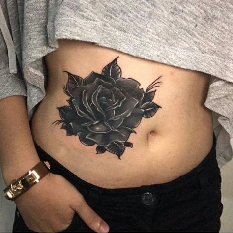 Black rose tattoo by me Black Shaded Rose Tattoo, Rose Stomach Tattoo, Black Rose Tattoo, Rose Tattoo Thigh, Shade Roses, Black Rose Tattoos, Stomach Tattoos, Symbol Tattoos, Band Tattoo