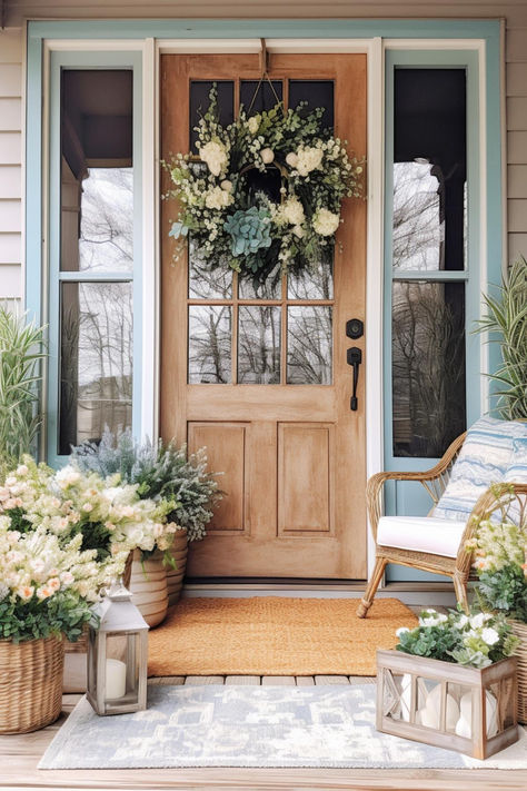 40+ Beautifully Charming Front Door Decor Ideas for Spring Season Summer Planter, Spring Porch Decor, Outdoor Entryway, Summer Front Porches, Front Porch Design, Farmhouse Front, Casa Exterior, Front Porch Decorating, Porch Design