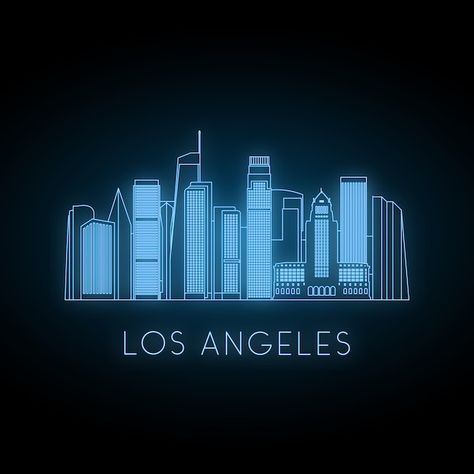 Neon Silhouette, Skyline Silhouette, Los Angeles City, Psd Files, Premium Vector, Graphic Resources, Free Download, Neon Signs, Angeles