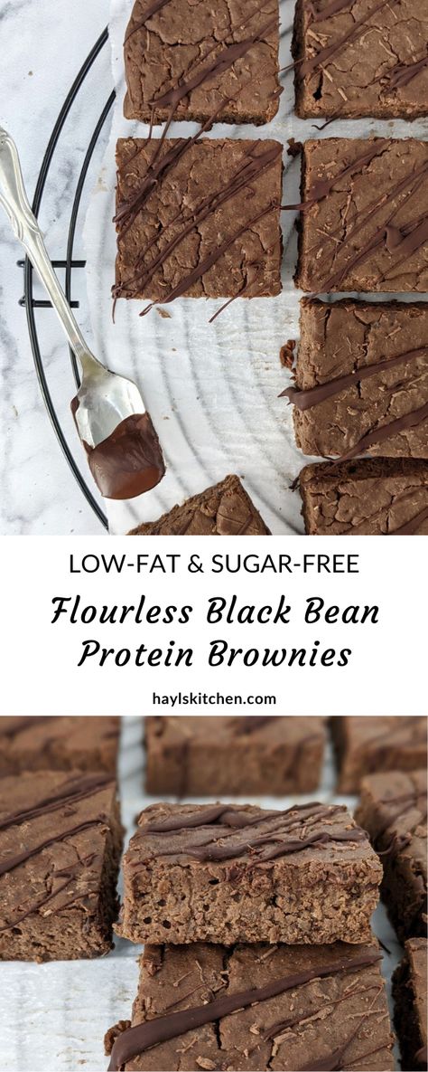 Decadent Flourless Black Bean Protein Brownies made with Cacao Powder, Chocolate Protein Powder and Greek Yogurt. Moistened with applesauce and no oil or butter, these low fat black bean brownies make the perfect dessert and post-workout snack! #brownies #blackbeanbrownies #healthybrownies #chocolate #cacaopowder #chocolatedesserts #sugarfree #sugarfreedesserts #lowfat #healthydesserts #glutenfree #proteinpowder #proteinpowderbaking @questnutrition #foodphotography #foodstyling High Protein Black Bean Brownies, Black Bean Protein Brownies, Brownies With Protein Powder, Protein Powder And Greek Yogurt, Black Bean Protein, Protein Powder Brownies, Protein Brownies Recipe, Baking With Protein Powder, Healthy Munchies