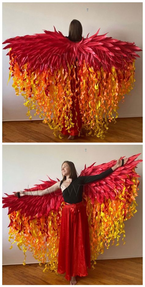 Diy Sun Goddess Costume, Fire Inspired Costume, Bird Costume Ideas, Air Element Outfit, Phoenix Costume Diy, Diy Wings Costume, Bird Costume Diy, Elemental Costume, Recycled Gown