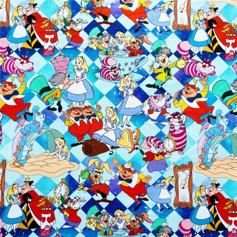 Cartoon Disney Alice Cotton Fabric Printed Plain Sewing Cloth 43Inch x 1/2 Yard Cartoon Disney, Disney Alice, Disney Cartoons, Sewing Clothes, Hong Kong, Printing On Fabric, Cotton Fabric, Yard, China