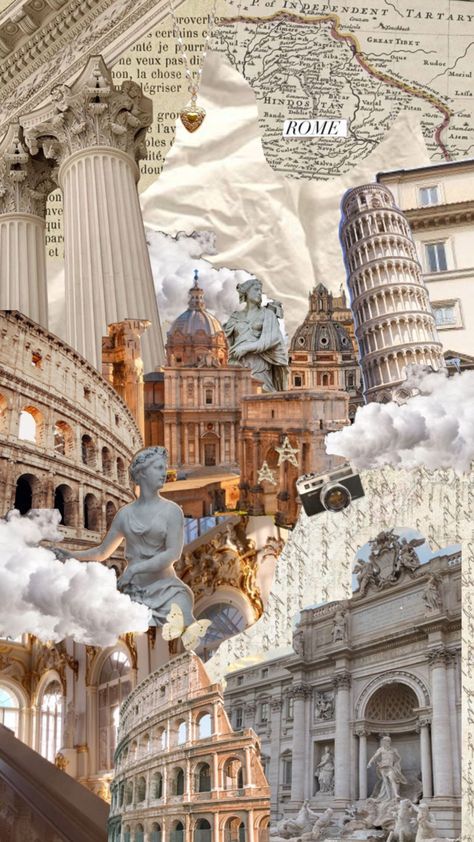 Italian Asthetic Picture, Italy Background Aesthetic, Greek Architecture Drawing, Rome Scrapbook, Libra Painting, Rome Romantic, Interesting Wallpapers, Regency Core, Notebook Therapy