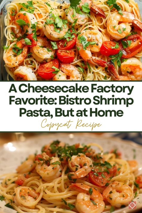 : Experience the joy of Cheesecake Factory’s Bistro Shrimp Pasta at home with this easy copycat recipe. Creamy sauce, tender shrimp, and perfectly cooked pasta come together to make your dinners extra special. Shrimp With Angel Hair Pasta Cheesecake Factory, Cheesecake Factory Copycat Recipes Pasta Shrimp, Bistro Shrimp Pasta Cheesecake Recipe, Key West Shrimp Recipes, Shrimp Bucatini Pasta, Marry Me Shrimp Pasta, Bistro Shrimp Pasta, Cheesecake Factory Copycat Recipes, Shrimp Pasta Healthy