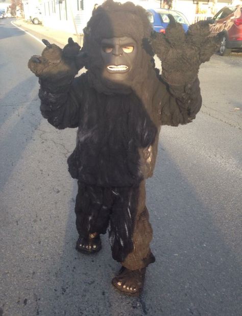 Bigfoot Costume I made my daughter for Halloween Bigfoot Hunter Costume, Diy Bigfoot, Bigfoot Yard Art, Bigfoot Face, Bigfoot Costume, Goofy Movie Bigfoot, Airedale Dogs, Breakfast Sweets, Mascot Costumes