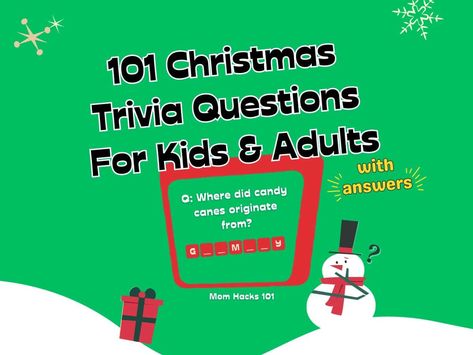 101 Christmas trivia questions and answers for kids and adults! Have fun with Christmas questions, quiz games, & holiday trivia! Easy Christmas Trivia, Christmas Trivia Questions And Answers, Christmas Trivia Questions, Holiday Trivia, Christmas Questions, Trivia Questions For Kids, Holiday Facts, Christmas Party Activities, Christmas Quiz