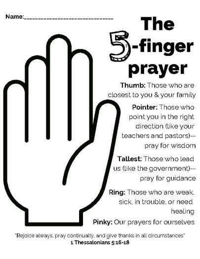 5 Finger Prayer For Kids, 5 Finger Prayer, Five Finger Prayer, Ccd Activities, Teach Me To Pray, Prayer Crafts, Monday Prayer, Elsa Coloring, Children Ministry