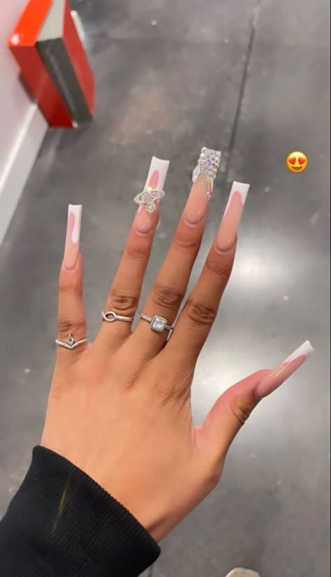 Long Square Acrylic Nails White French, Cute Nails Acrylic Tapered Square, Long Extra Acrylic Nails, Baddie Nail Sets Long, Black White And Red Nails Acrylic, Nail Inspo Xl Square, Long Acrylic Birthday Nails Ideas, Medium Long Birthday Nails, 2xl Acrylic Nails