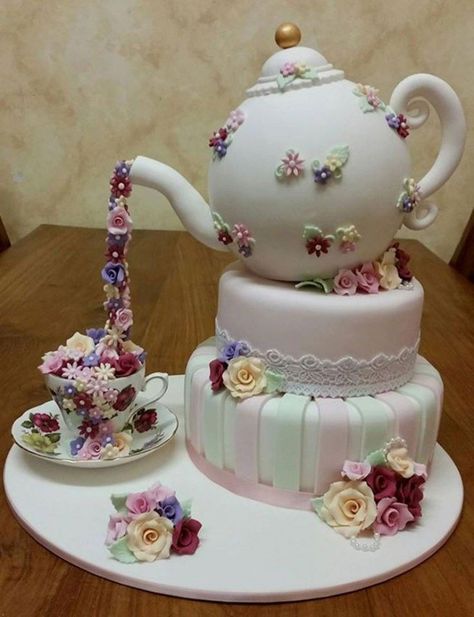 High Tea Cake...these are the BEST Cake Ideas! Mint Chocolate Cheesecake, Cowgirl Cakes, Starbucks Cake, Teapot Cake, Construction Cake, Tea Party Cake, Cookies And Cream Cake, Watermelon Cake, Decorating Cakes