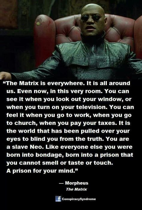 The Matrix is everywhere.. Matrix Quotes, The Matrix Movie, Matrix Reloaded, The Matrix, Infj, Going To Work, Movie Quotes, Popular Memes, Wisdom Quotes