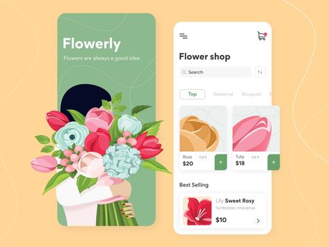 Flowerly - Mobile app concept by Kris Beliaieva Flower Shop App, Shop App Design, Icon Clock, Floral Website, Portfolio Website Inspiration, Flower App, App Concept, Mobile App Design Inspiration, Mobile Web Design