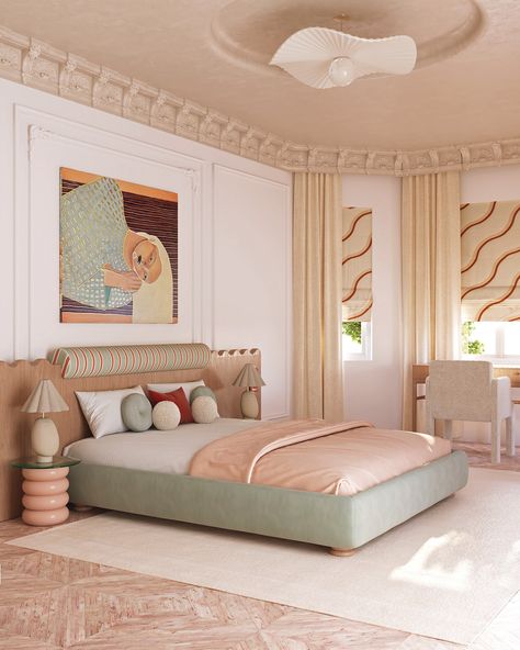 Pastel Bedroom Design Pastel Bedroom Design, Pastel Interior Design, Pastel Bedroom, Large Bed, Pastel Room, Interior Deco, Dream Home Design, Room Decor Bedroom, Modern Bedroom