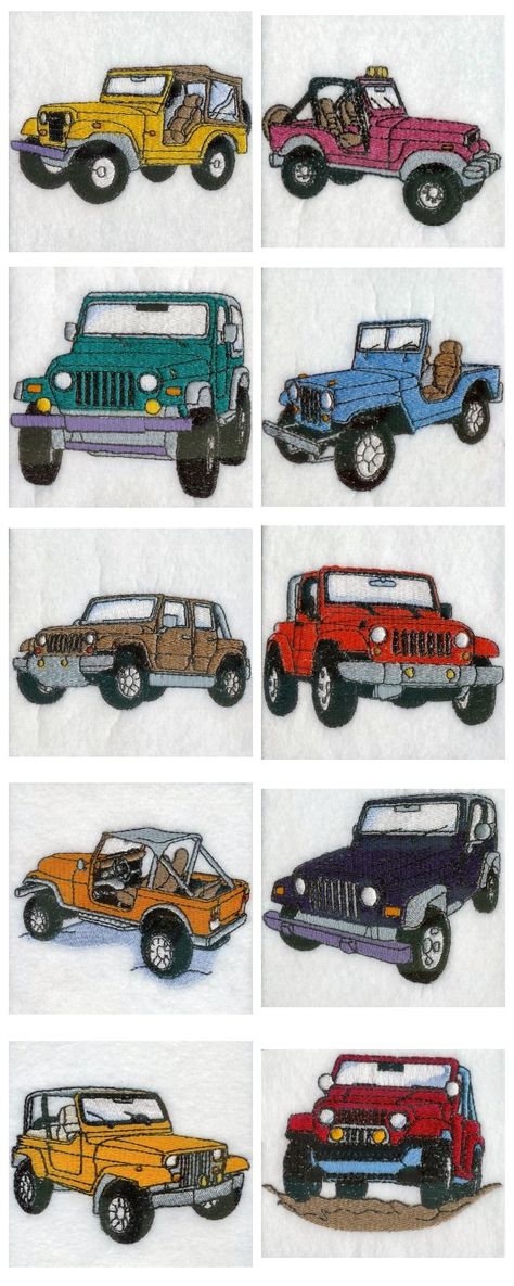 Jeep Embroidery Design, Jeep Quilt Pattern, Jeep Embroidery, Car Embroidery Designs, Cars Embroidery, Car Embroidery, Diy Embroidery Shirt, Janome Embroidery, Embroidery Designs Ideas