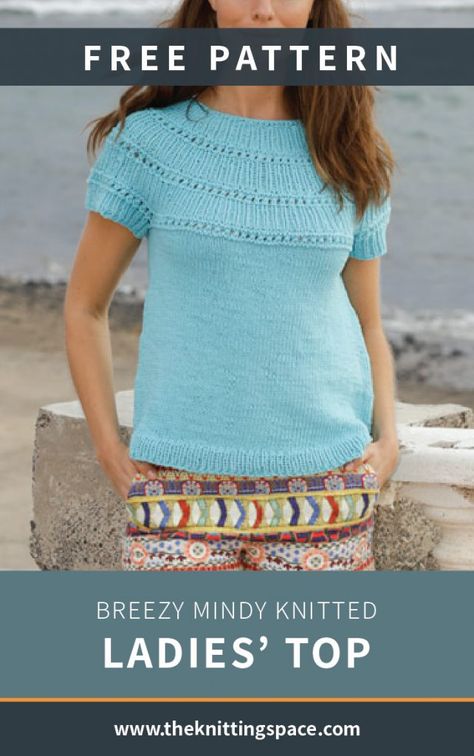 Short Sleeve Knit Sweater Pattern, Knitted Tshirt Pattern, Short Sleeve Top Pattern, Summer Knitting Projects, Spring Knitting, Knitting Space, Ladies Tops Patterns, Top Craft, Free Knitting Patterns For Women