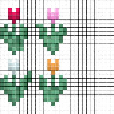 Pink Tulip Minecraft, Tulip Bead Pattern, Tulip Grid Pattern, Minecraft Orange Tulip, Minecraft Tulip 3d, Pixel Drawing Flower, Minecraft Flower Painting Grid, Minecraft Flower Drawing, Perler Bead Minecraft Flower