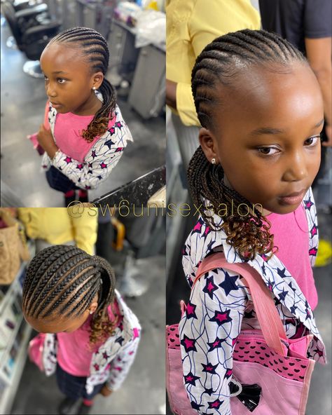 Straight Back Cornrows With Curls, Cornrows With Curls, Straight Up Hairstyles, Kids Cornrow Hairstyles, Straight Back Braids, Straight Back Cornrows, Back Braid, Lil Girl Hairstyles, Kids' Braids